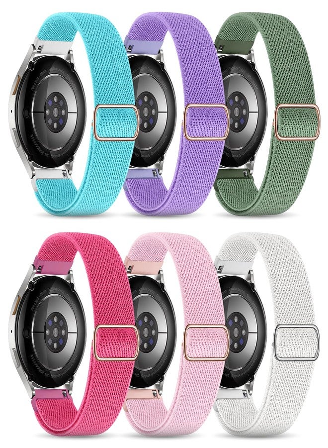 BandRain Stretchy Bands Compatible with Samsung Galaxy Watch 7 6 4 5 Band 40mm 44mm/Watch 6 4 Classic 47mm 43mm 42mm 46mm/5 Pro/FE/Active 2, 6 Pack 20mm Nylon Sport Strap for Galaxy Watch 7 Band Women Men - Image 1