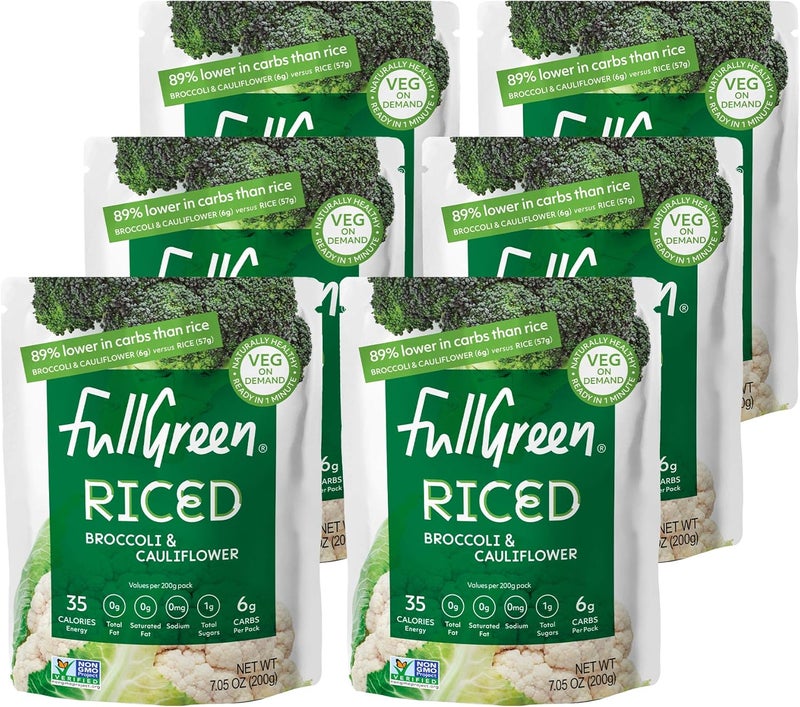 FULL GREEN Fullgreen Riced Broccoli and Cauliflower - 100% Veg, Vegan, Keto-Friendly, 6 Pouches - Image 1
