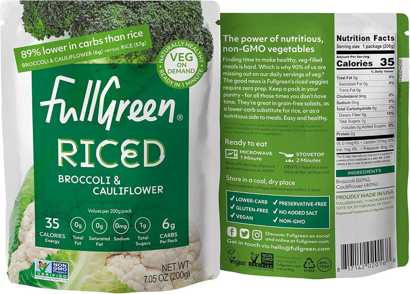 FULL GREEN Fullgreen Riced Broccoli and Cauliflower - 100% Veg, Vegan, Keto-Friendly, 6 Pouches - Image 4
