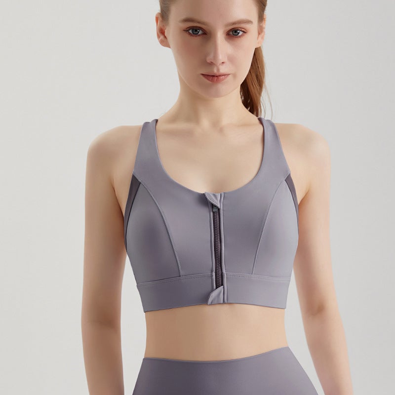 LAHN LULU Zip-Front Sports Bra High Impact Antibacterial WX-366 elegant gray