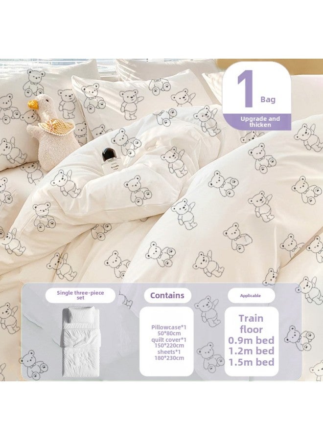 Disposable Bed Sheet Quilt Cover Pillowcase Bed Hat Four-piece Set Double Dirty-isolating Household Winter Extra-large Thickened Hotel Supplies-Color:Single Set [white Bear] Comes With Two Pairs Of Socks When You Buy It  - Image 1