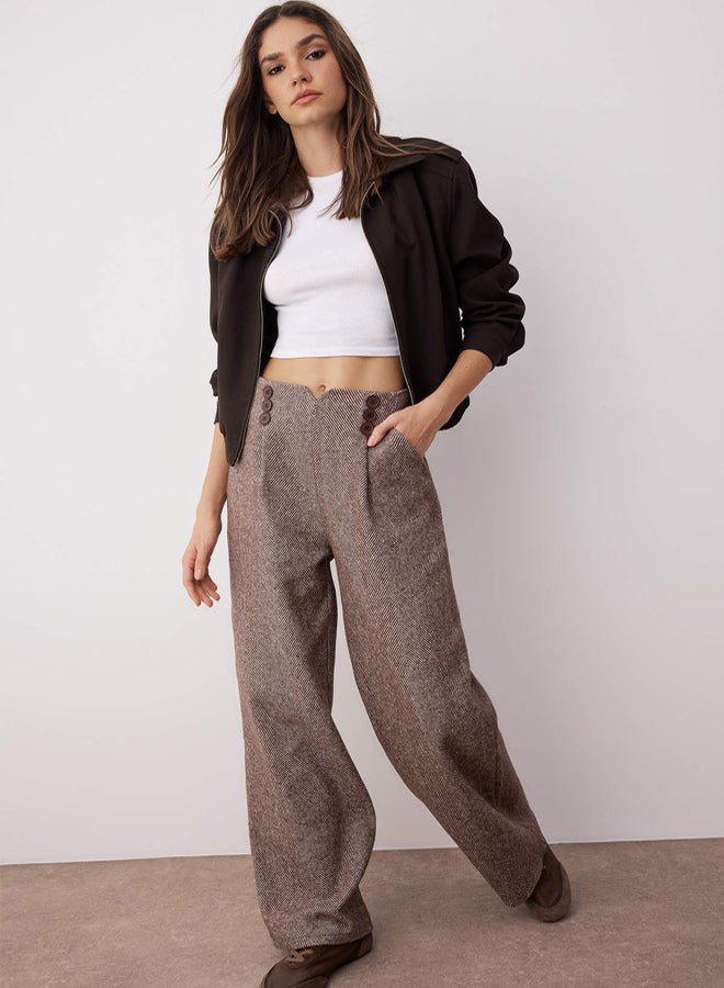 trendyol Brown Button Detailed Wide Leg Woven Trousers - Image 2