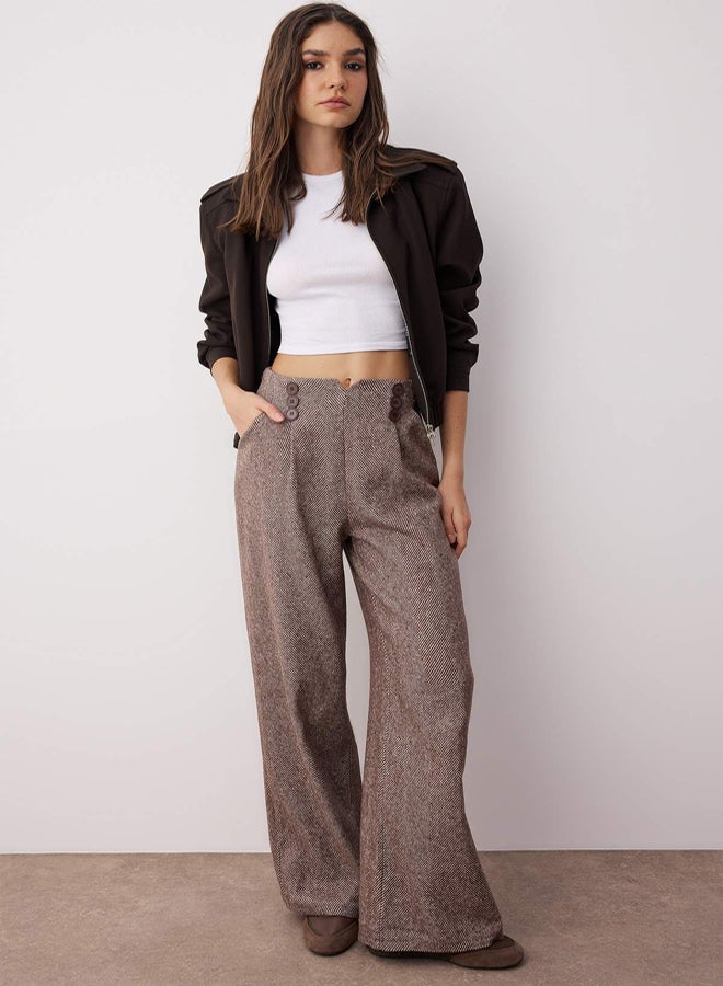 trendyol Brown Button Detailed Wide Leg Woven Trousers - Image 1