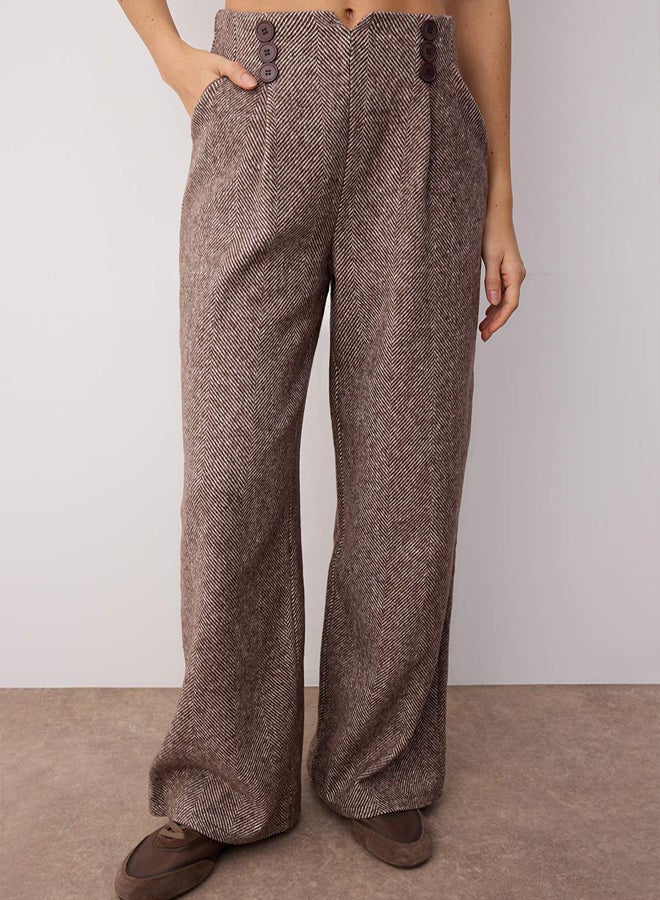 trendyol Brown Button Detailed Wide Leg Woven Trousers - Image 3