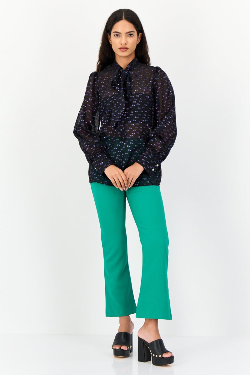 KOTON Women Tie Neck Long Sleeves Metallic Blouse, Multicolor - Image 3