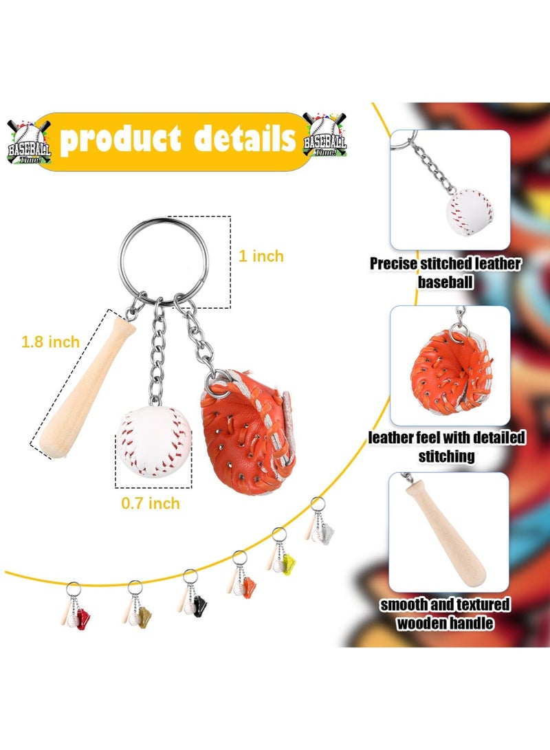 Baseball Keychain with Wooden Bat Baseball Glove for Sports Theme Party Team Souvenir Athletes Rewards Party Favors for Adults 12PCS - Image 3