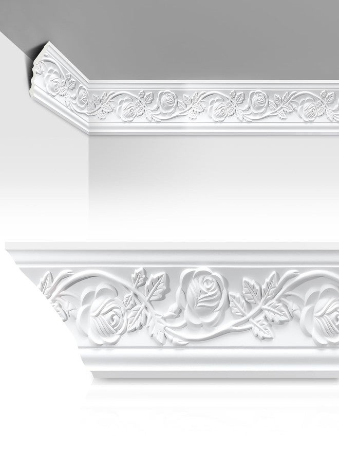 Marsui 4 Pcs Ceiling Crown Molding Trim 4-1/2 Inch Face x 94.5 in Long Total Decorative Ceiling Crown Moulding Trim Installed with Glue (Not Included) Luxe Style Decor (Floral Style) - Image 1