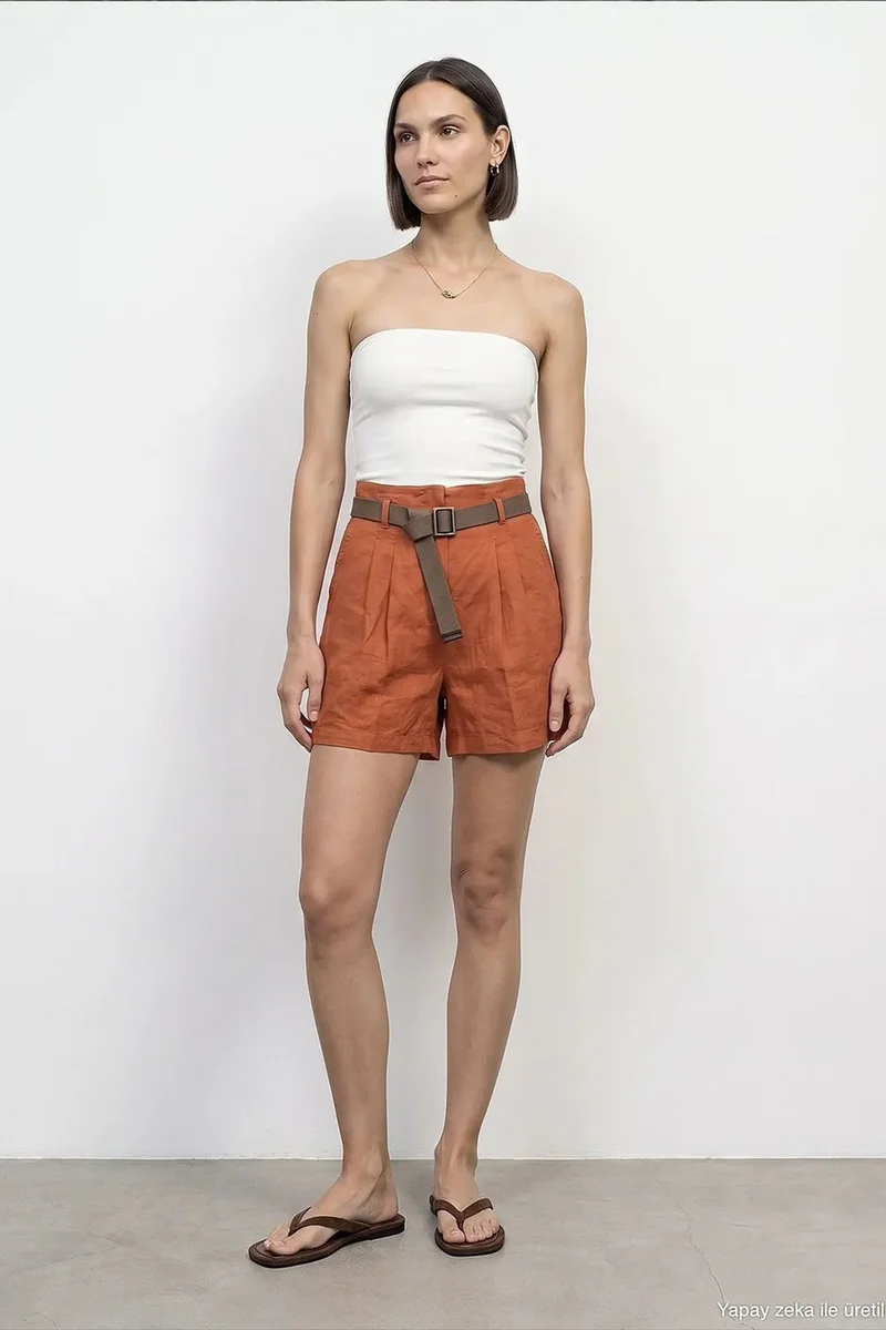 Dilvin Brick Red DILVIN Linen Shorts for Women | Best Price UAE