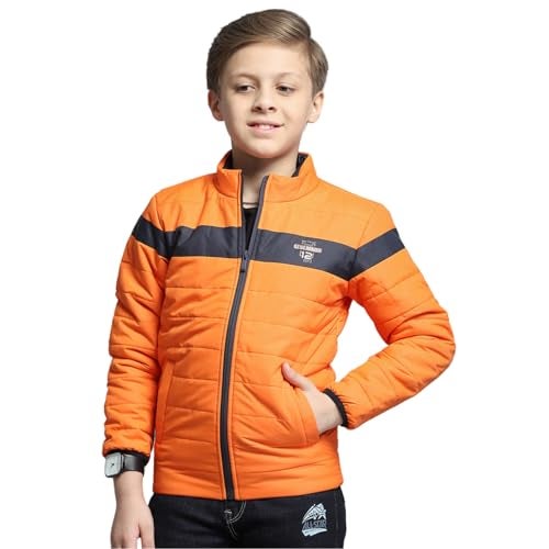 Monte Carlo Boys Printed Orange Mock Neck Full Sleeve Jacket - Image 1