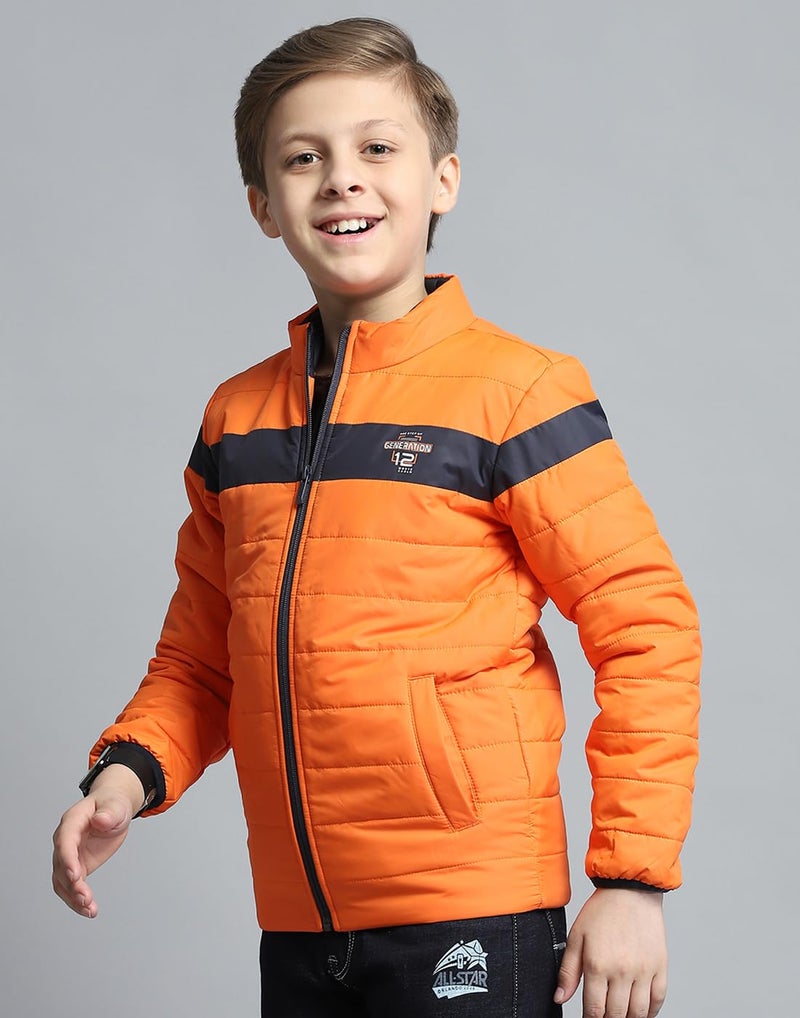 Monte Carlo Boys Printed Orange Mock Neck Full Sleeve Jacket - Image 3