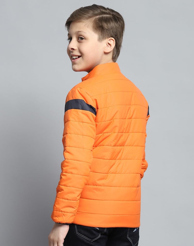 Monte Carlo Boys Printed Orange Mock Neck Full Sleeve Jacket - Image 5