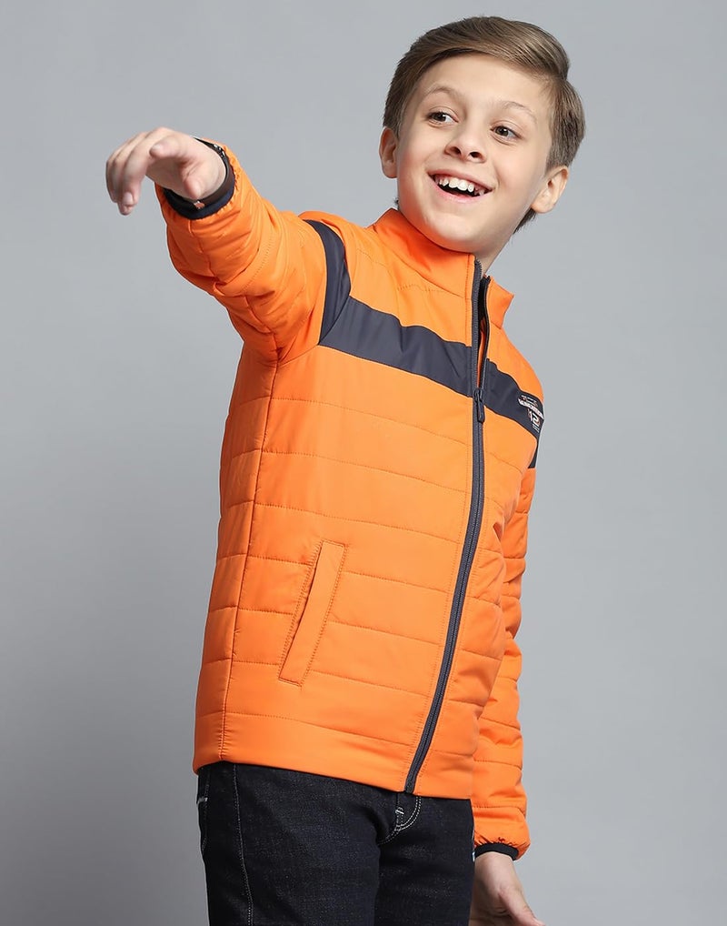 Monte Carlo Boys Printed Orange Mock Neck Full Sleeve Jacket - Image 4