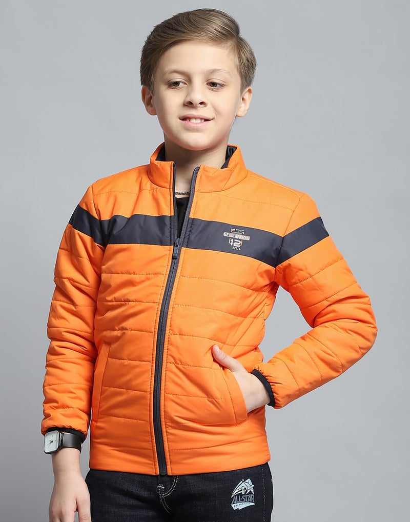 Monte Carlo Boys Printed Orange Mock Neck Full Sleeve Jacket - Image 2