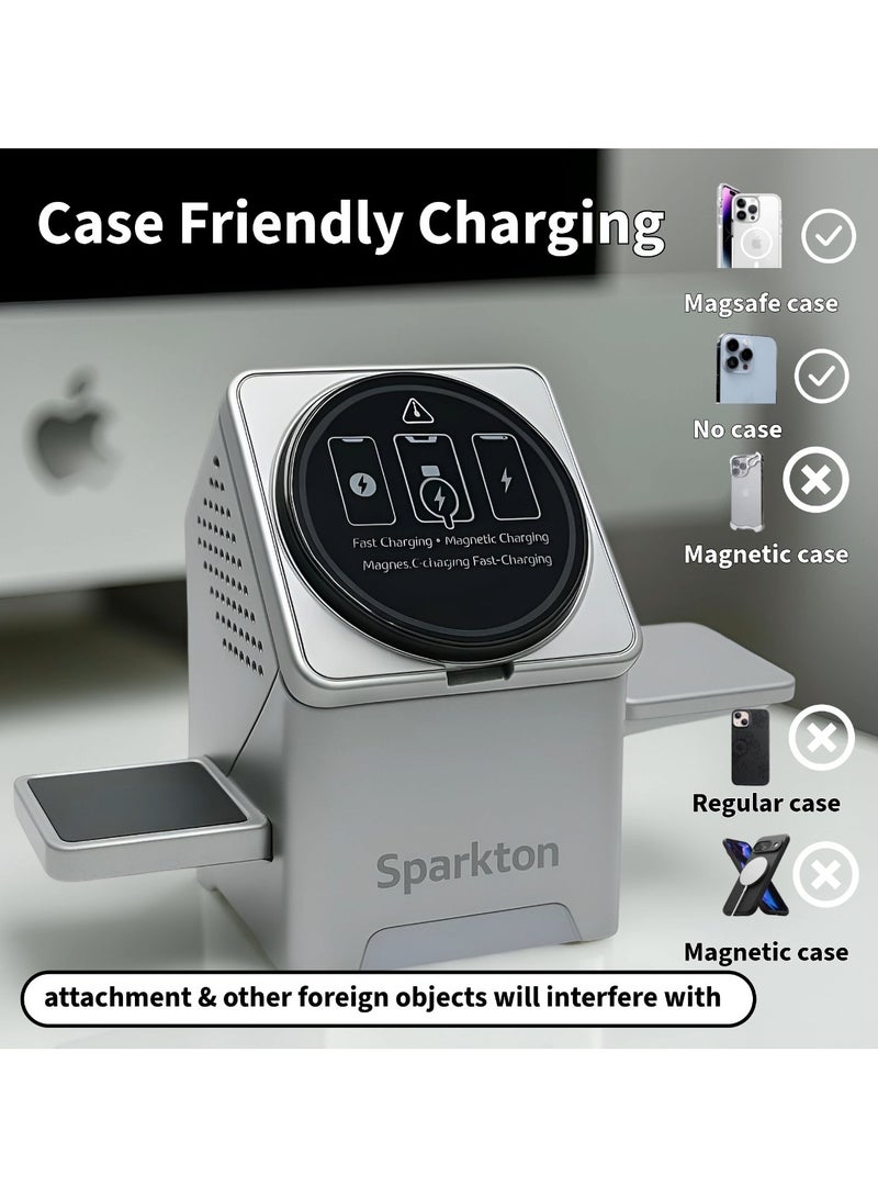 Sparkton 3 in 1 Wireless Charger Station for iPhone 15 14 13 12 Pro Max, Apple Watch, AirPods Pro | MagSafe Charging Dock USB-C Qi Certified Fast Wireless Charging Stand | Multi Device Magnetic Charger Hub Travel Charging Pad Compact All-in-One Apple Power Station . - Image 1