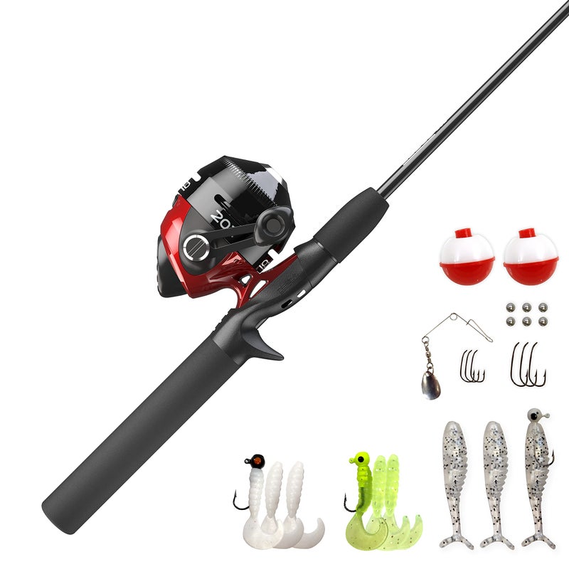 Zebco 202 Spincast Reel and Fishing Rod Combo, 5-Foot 6-Inch 2-Piece Fishing Pole, Size 30 Reel, Right-Hand Retrieve, Pre-Spooled with 10-Pound Cajun Line, Includes 27-Piece Tackle Kit, Black/Red - Image 1