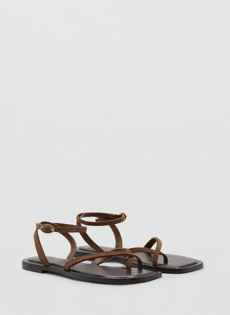 MANGO  Leather sandal with crossed straps for Women | Best Price UAE