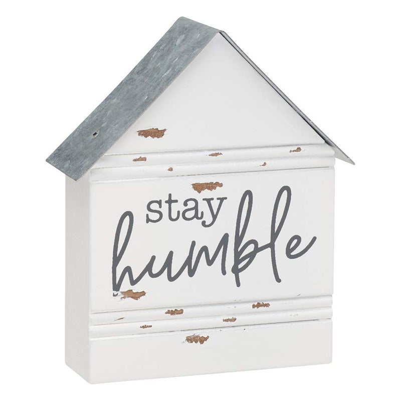 Collins Rustic HouseShaped Mini Wood Block Sign Stay Humble