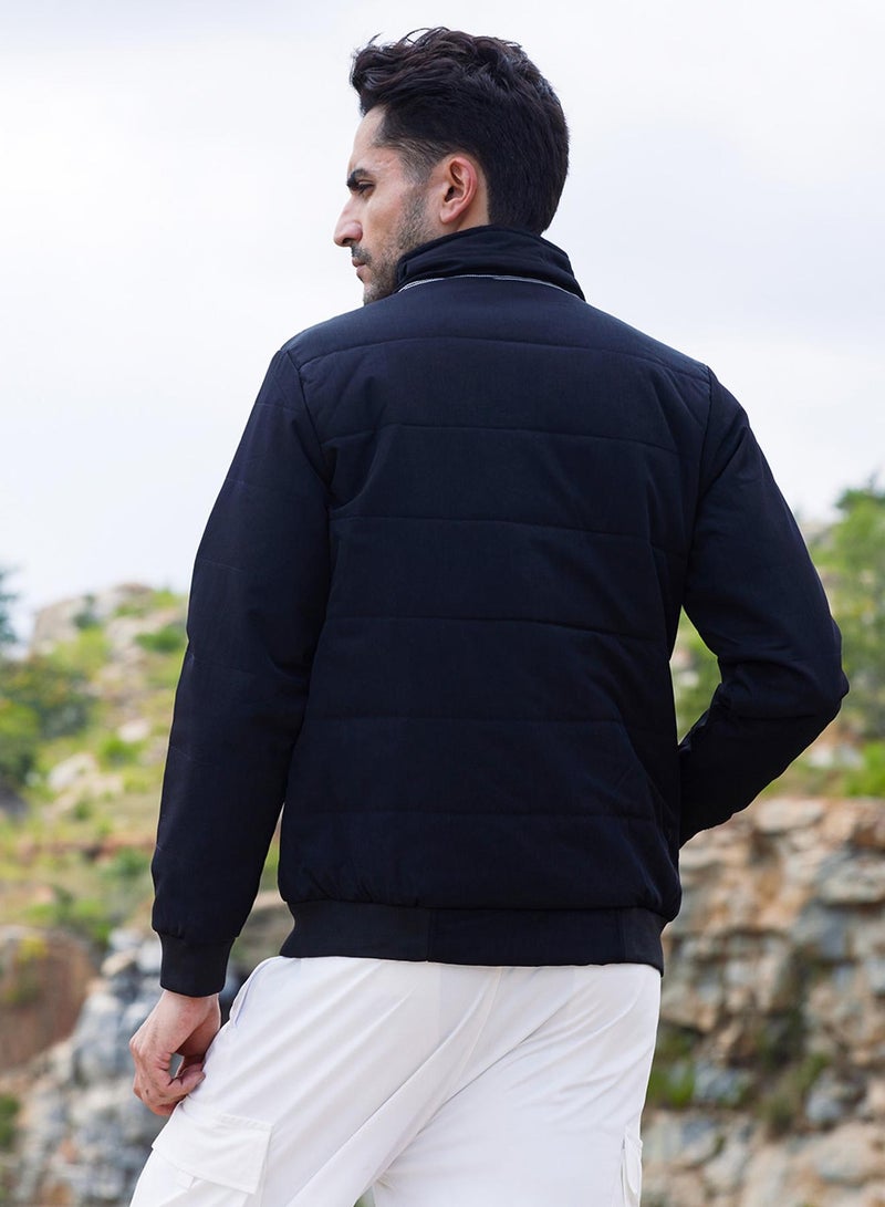 كامبوس سوترا Men's Onyx Black Quited Bomber Jacket With Ribbed Hem  - Image 5
