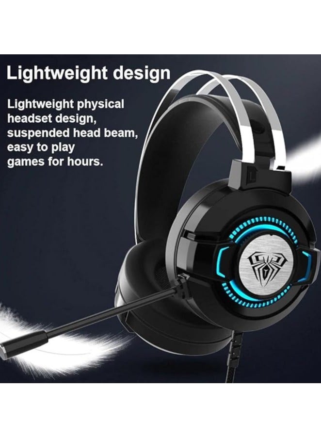 S602 USB Gaming Headset for PS5 PS4, Over Ear Wired Gaming HeadPhone - 7.1 Surround Sound - Noise Cancelation Microphone - RGB Lighting(Black) - Image 2