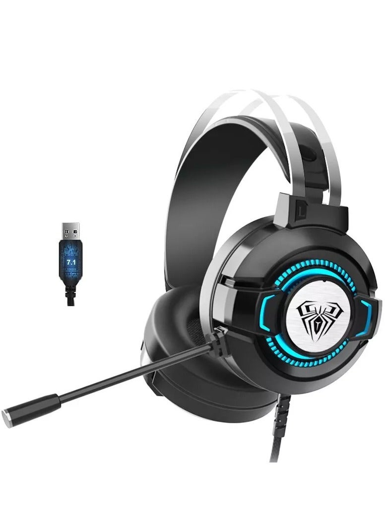 S602 USB Gaming Headset for PS5 PS4, Over Ear Wired Gaming HeadPhone - 7.1 Surround Sound - Noise Cancelation Microphone - RGB Lighting(Black) - Image 1