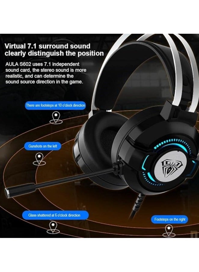 S602 USB Gaming Headset for PS5 PS4, Over Ear Wired Gaming HeadPhone - 7.1 Surround Sound - Noise Cancelation Microphone - RGB Lighting(Black) - Image 3