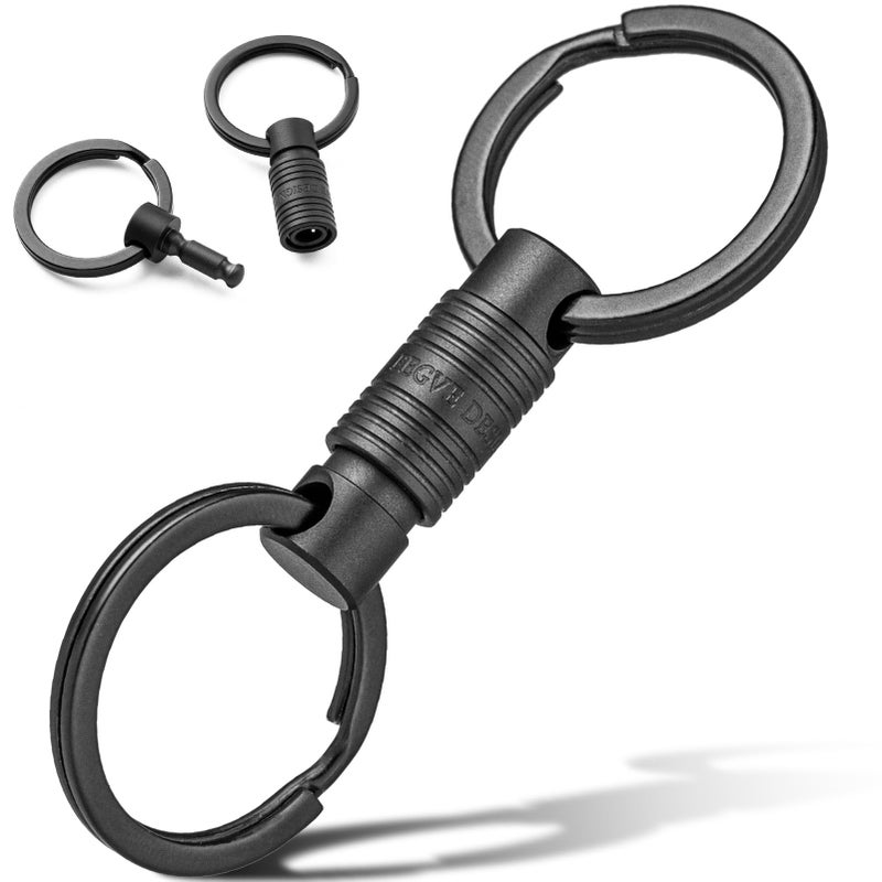 FEGVE Titanium Quick Release Swivel Keychain, Pull Apart Detachable Keychain Heavy Duty Car Key Holder with Key Rings (Black 1 Pack) - Image 1