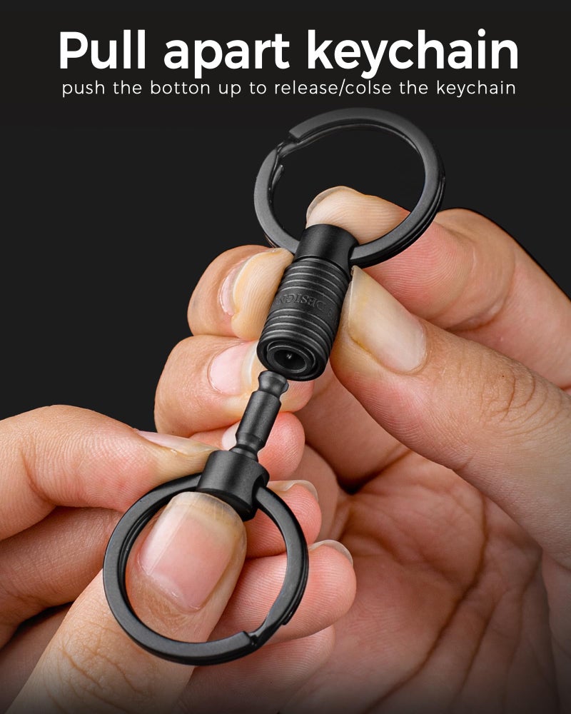 FEGVE Titanium Quick Release Swivel Keychain, Pull Apart Detachable Keychain Heavy Duty Car Key Holder with Key Rings (Black 1 Pack) - Image 3