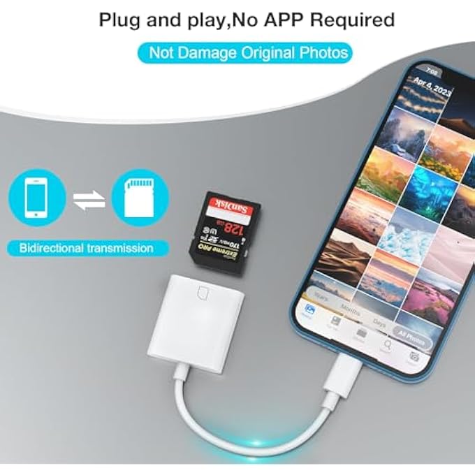 rayihni قارئ بطاقة SD معتمد من APPLE MFI لتحويل Lightning إلى بطاقة SD لجهاز iPhone و iPad وكاميرا الألعاب والمشاهدات وكاميرا الذاكرة ، توصيل وتشغيل - Image 3