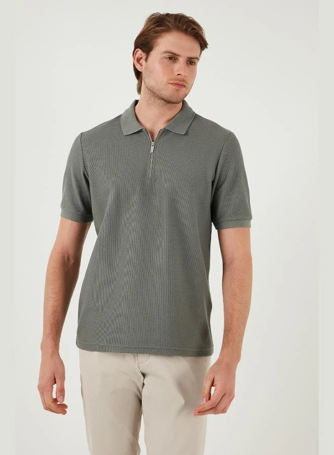 بوراتي تيشيرت بولو رجالي قطن بياقة بولو بسحاب مقاس عادي
