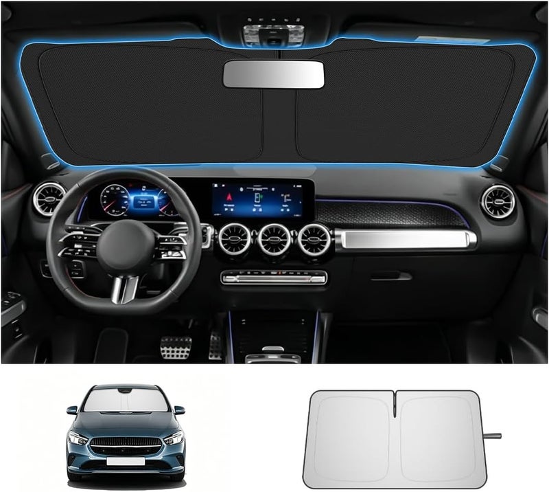 شاوهاو [نسخة مطورة] واقي شمس للسيارة لمرسيدس B-Class W247 2020-2026، واقي شمس للزجاج الأمامي قابل للطي مع طلاء فضي، حماية من الأشعة فوق البنفسجية والحرارة، إكسسوارات الزجاج الأمامي - Image 1