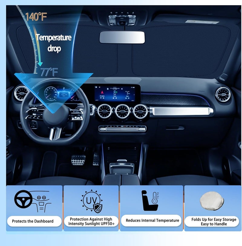 شاوهاو [نسخة مطورة] واقي شمس للسيارة لمرسيدس B-Class W247 2020-2026، واقي شمس للزجاج الأمامي قابل للطي مع طلاء فضي، حماية من الأشعة فوق البنفسجية والحرارة، إكسسوارات الزجاج الأمامي - Image 4