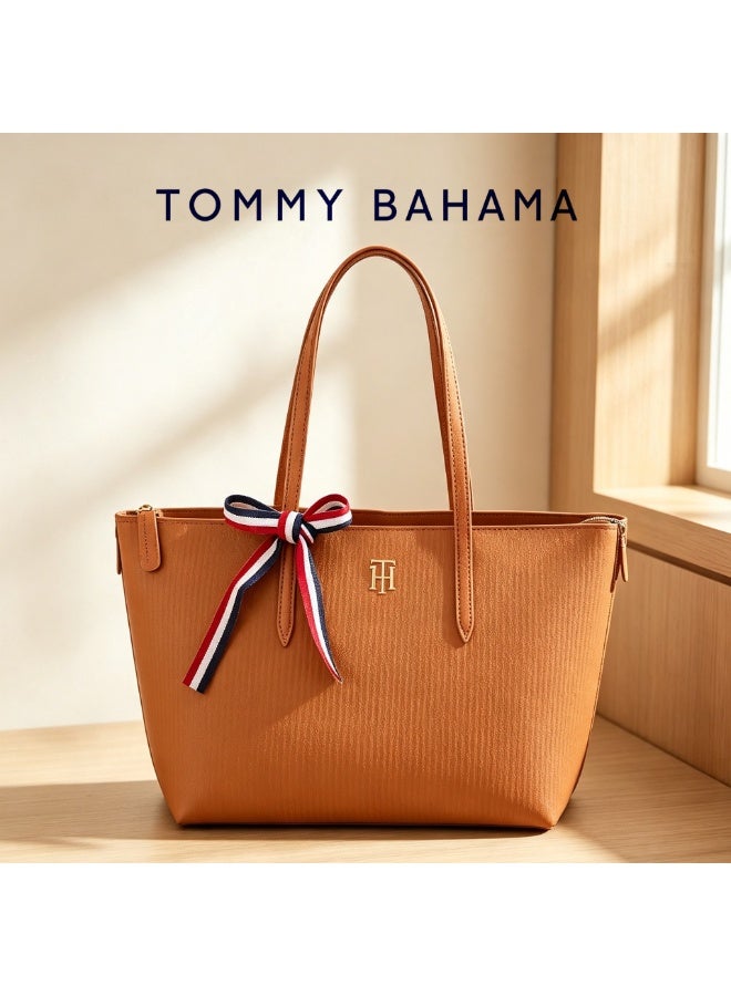 تومي بهاما حقيبة يد نسائية من TOMMY BAHAMA، حقيبة كتف كلاسيكية أنيقة ومتعددة الاستخدامات ذات سعة كبيرة بالخطوط المميزة، مناسبة للسفر والعمل والصالة الرياضية، اللون الأصفر - Image 1