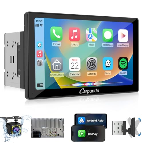 Carpuride Double Din Car Stereo with CarPlay and Android Auto Car Radio 9" HD Floating Touchscreen Car Audio Receivers with Bluetooth, EQ Subwoofer, Mirror Link, SWC, Backup Camera, AUX, AM/FM Radio - Image 1
