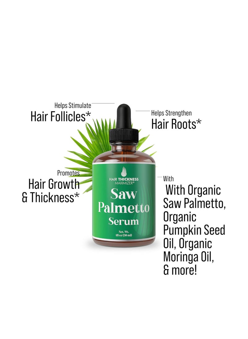 HAIR THICKNESS MAXIMIZER - Saw Palmetto Serum for Hair Growth: Rosemary, Peppermint, Pumpkin Seed Oils. Vegan Thickening, Moisturizing, Strengthening Treatment for Women, Men - Weak, Dry, Frizzy Hair - 1oz - Image 1