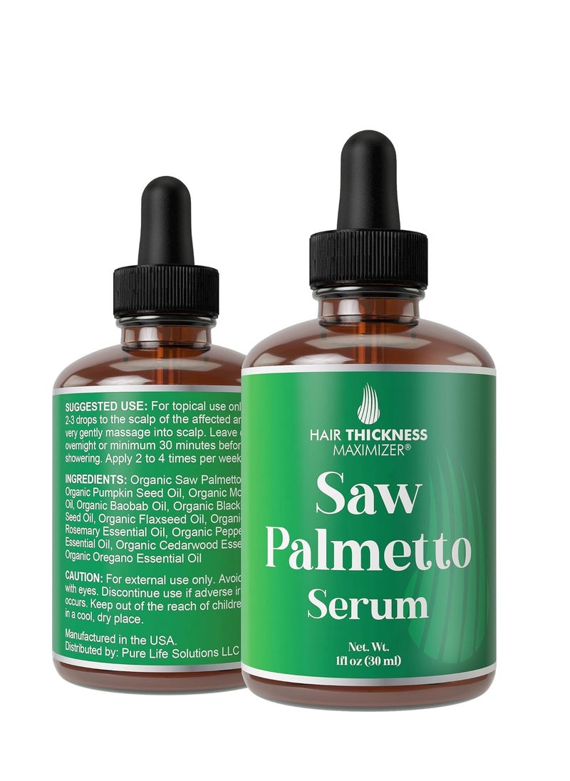 HAIR THICKNESS MAXIMIZER - Saw Palmetto Serum for Hair Growth: Rosemary, Peppermint, Pumpkin Seed Oils. Vegan Thickening, Moisturizing, Strengthening Treatment for Women, Men - Weak, Dry, Frizzy Hair - 1oz - Image 1