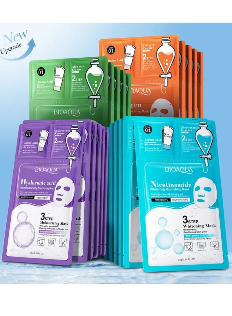 BIOAQUA 10 Pcs Aloe Vera Anti Aging Soothing Facial Mask Set 3 Steps Skincare Face Mask Sheet with Aloe Vera Facial Cleanser and Lotion Moisturizing Hydrating Dry Skin Face Sheet for Women and Men  - Image 3