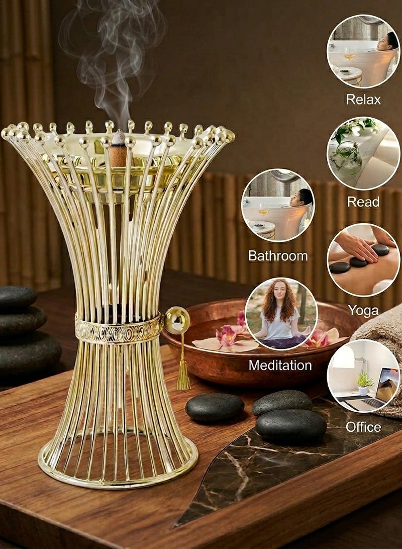 Premium Metal Incense Burner Elegant Hourglass Wire Design - Silver - Image 3