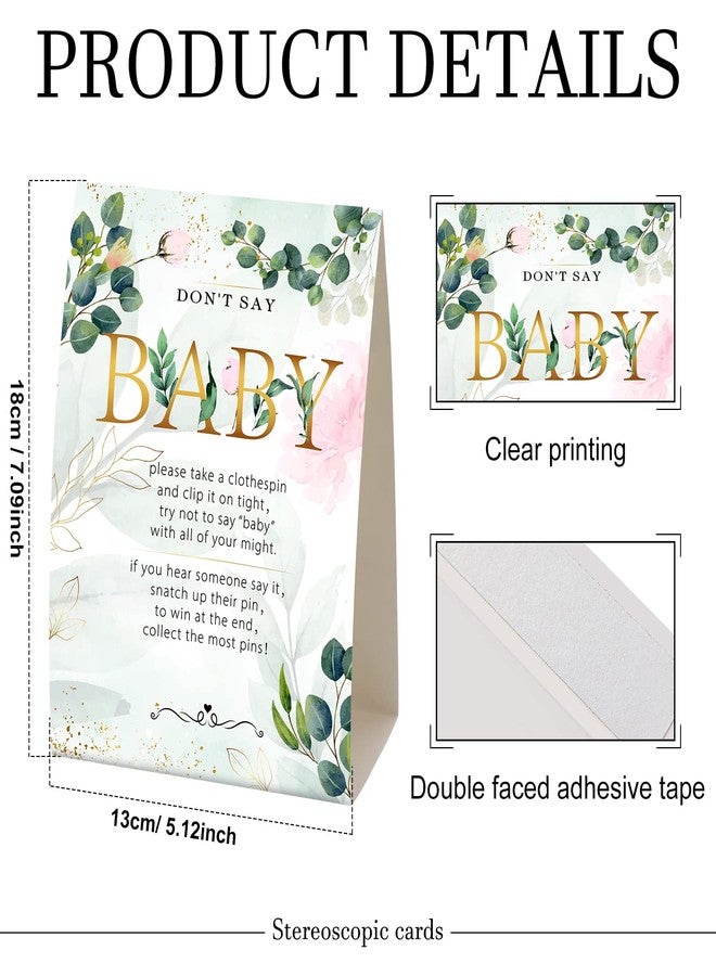 Woanger 61 Pieces Don't Say Baby Sign 5 x 7 Inch Baby Shower Games and 60 Mini Clothespins Shower Games for Guests Prizes with Pins for Gender Reveal Favors Party Decorations(Greenery Style) - Image 2
