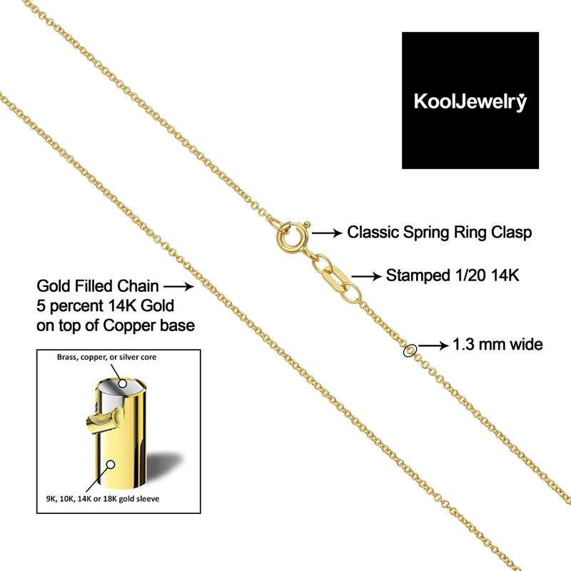Kooljewelry 14k Yellow Gold Filled Cable Pendant Chain Necklace (1.3 mm, 18 inch) - Image 3