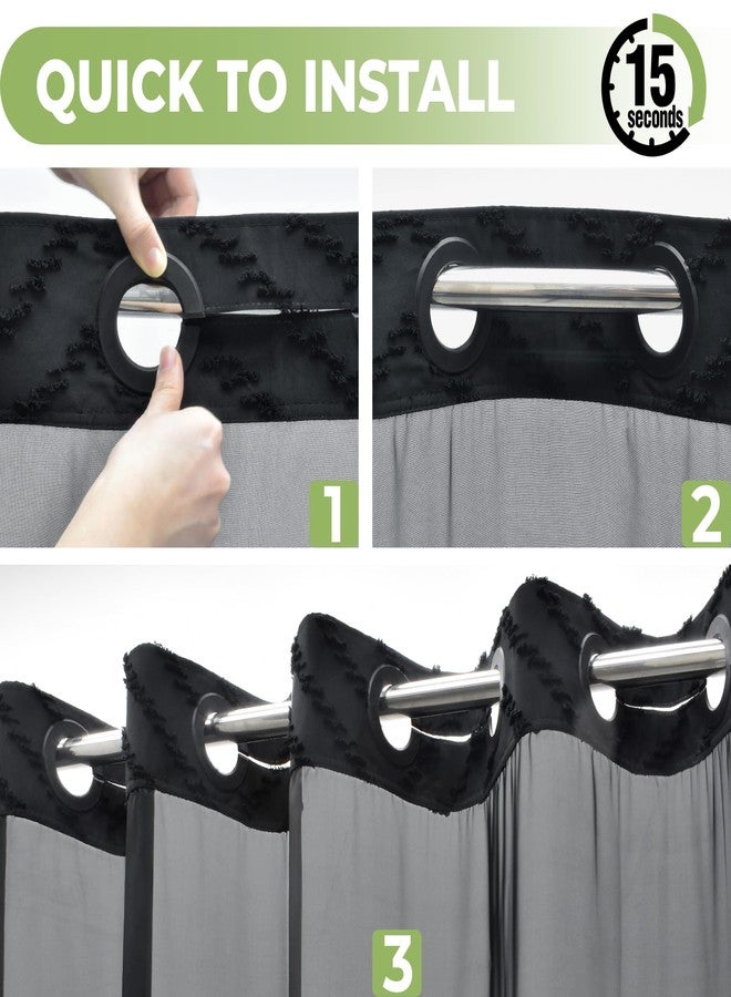 WONICY No Hook Shower Curtain with Snap in Liner, Black Tufted Chevron Striped Shower Curtains for Bathroom, Waterproof & Washable, 71Wx74H - Image 3