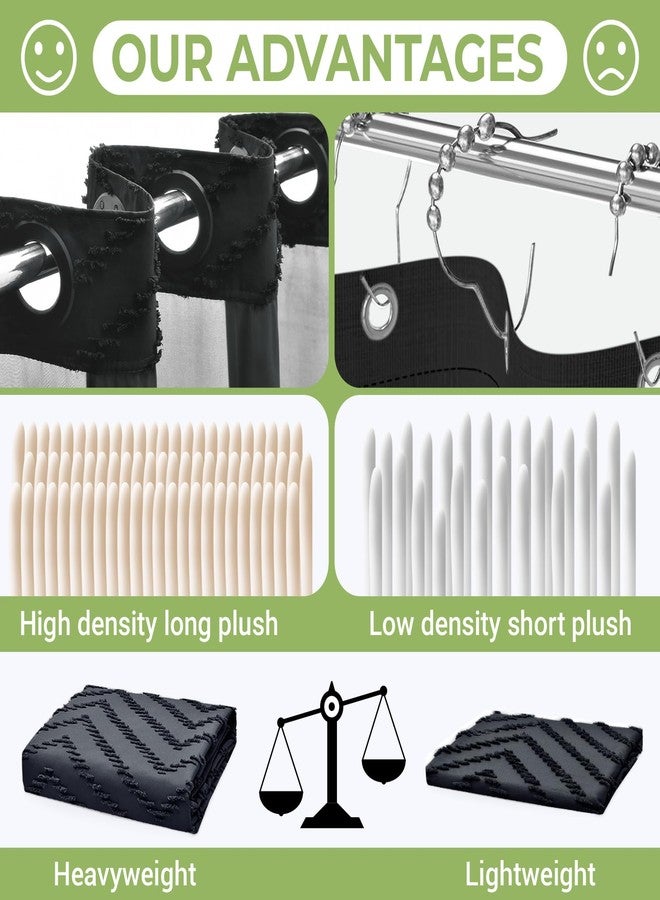 WONICY No Hook Shower Curtain with Snap in Liner, Black Tufted Chevron Striped Shower Curtains for Bathroom, Waterproof & Washable, 71Wx74H - Image 2