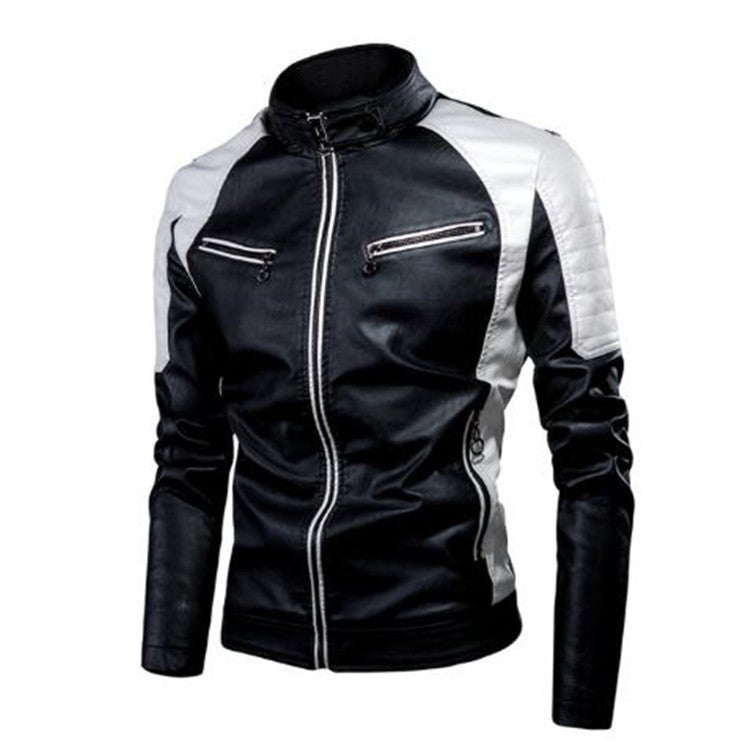 2020 Casual Motorcycle Stitching Leather Jacket Men'S Fashionable Stand Collar Retro Warm Leather Jacket - Image 5