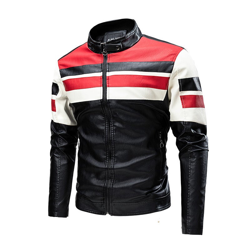 2020 Casual Motorcycle Stitching Leather Jacket Men'S Fashionable Stand Collar Retro Warm Leather Jacket - Image 1