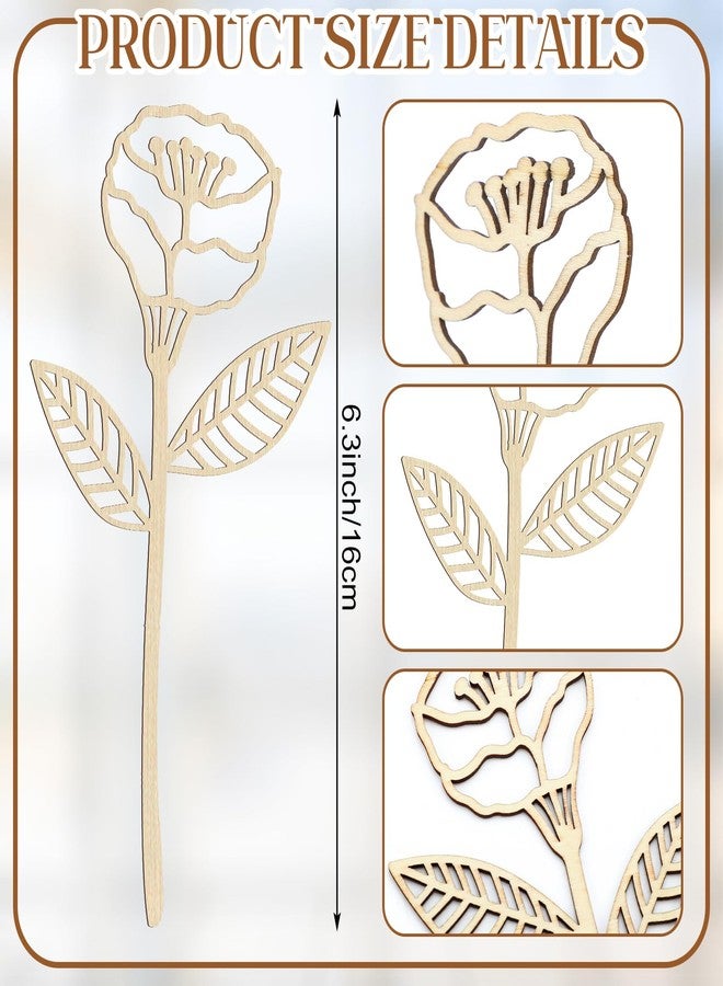 RattanView 36 Pcs Wooden Flowers Wildflower Decor Set Wood Flower Stems Wooden Flower Laser Cut Flowers for Home Holiday Decoration - Image 2
