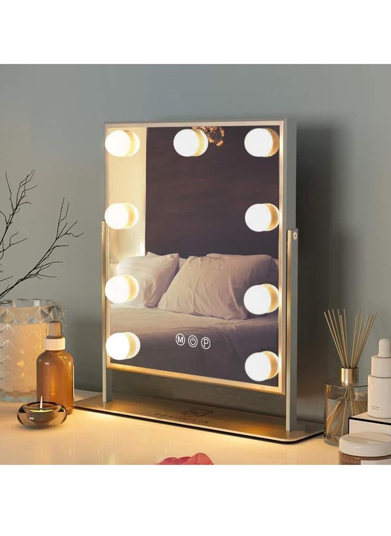 Hihonor Vanity Mirror with Lights Hollywood Lighted Makeup Mirror with 9 LED Bulbs, 3Colors Dimable Light Detachable 10X Magnification(White)  - Image 1