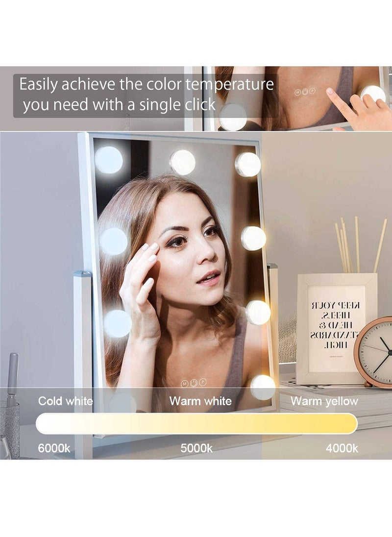Hihonor Vanity Mirror with Lights Hollywood Lighted Makeup Mirror with 9 LED Bulbs, 3Colors Dimable Light Detachable 10X Magnification(White)  - Image 4