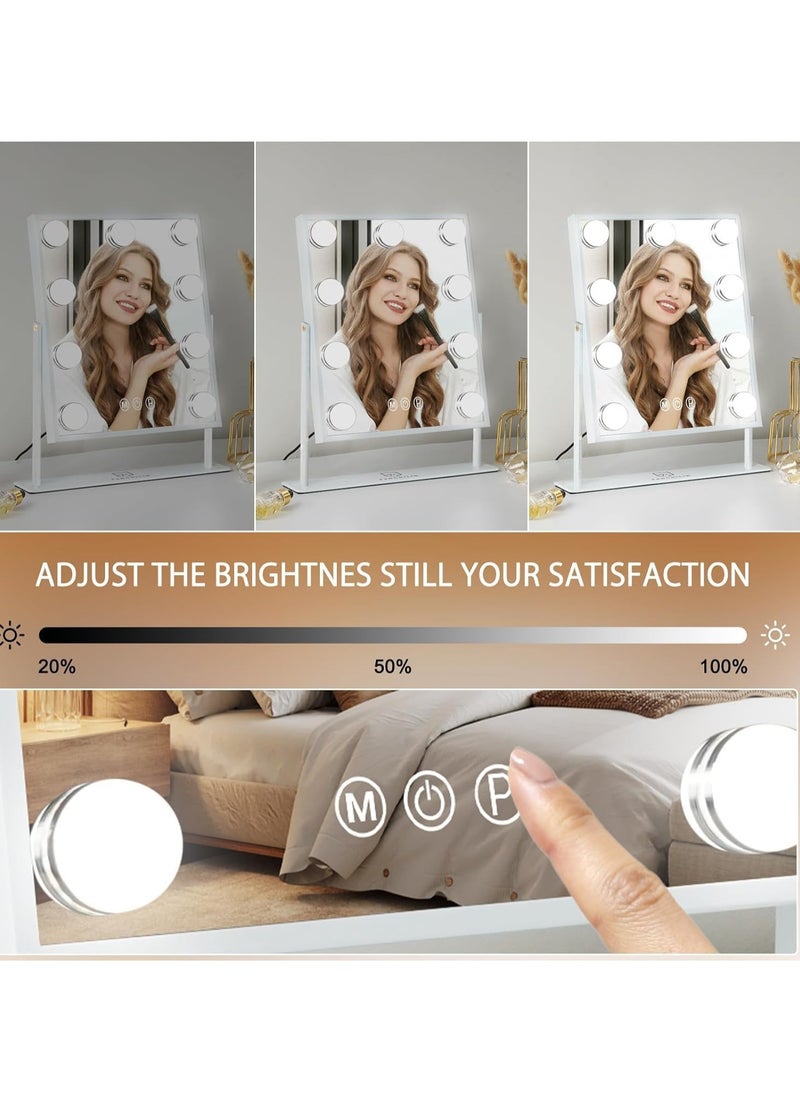 Hihonor Vanity Mirror with Lights Hollywood Lighted Makeup Mirror with 9 LED Bulbs, 3Colors Dimable Light Detachable 10X Magnification(White)  - Image 5