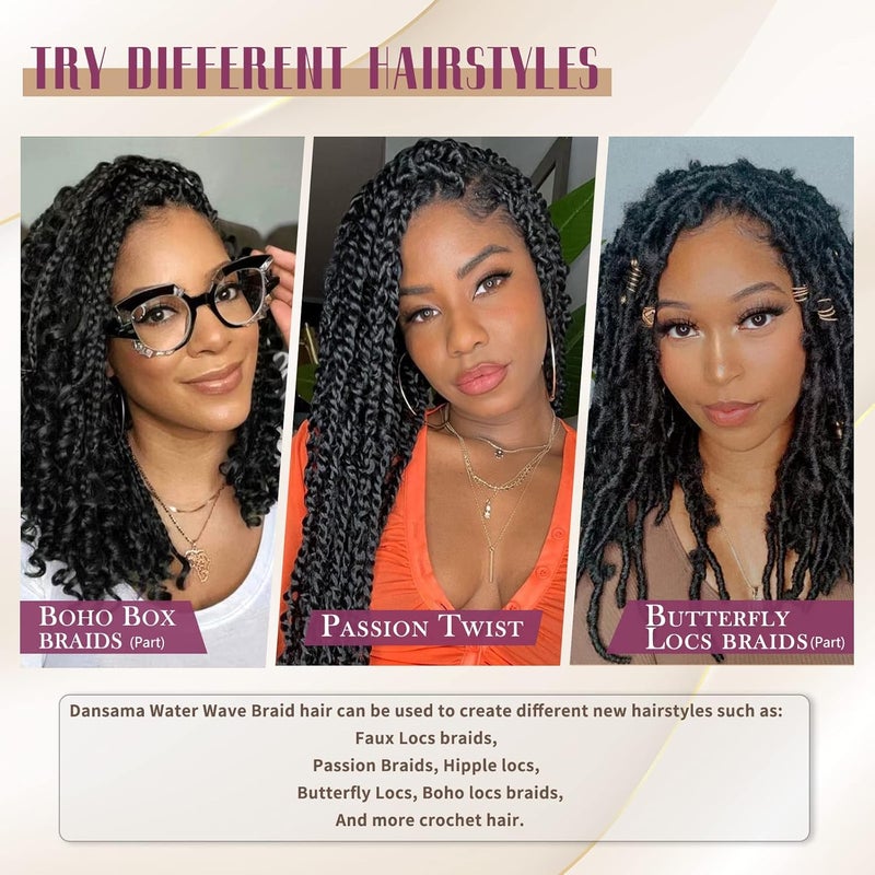 Dansama Passion Twist Hair Water Wave Braiding Hair for Butterfly Style Crochet Braids Bohemian Hair Extensions (18inch, #30, Economy Pack) - Image 5