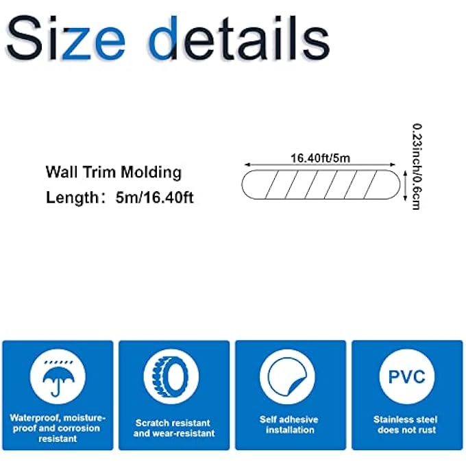 FLEXIBLE MOLDING FLOOR TRIM, PEEL AND STICK DESIGN, CEILING, WALL, MIRROR, CORNER, WARDROBE, CABINET AND AUTO TRIM, 16.4 FT X 0.23 INCH - Image 3