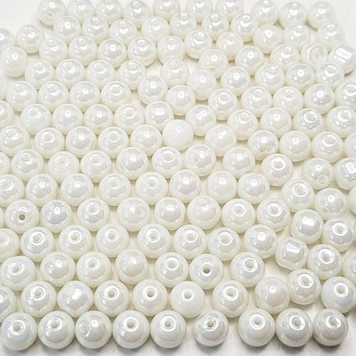INDIKONB 8mm Lustre Polished Glass Pearl Beads for Jewellery & Bracelet Making | Multicolour Moti Beads Bulk Wholesale Pack (White) - Image 1
